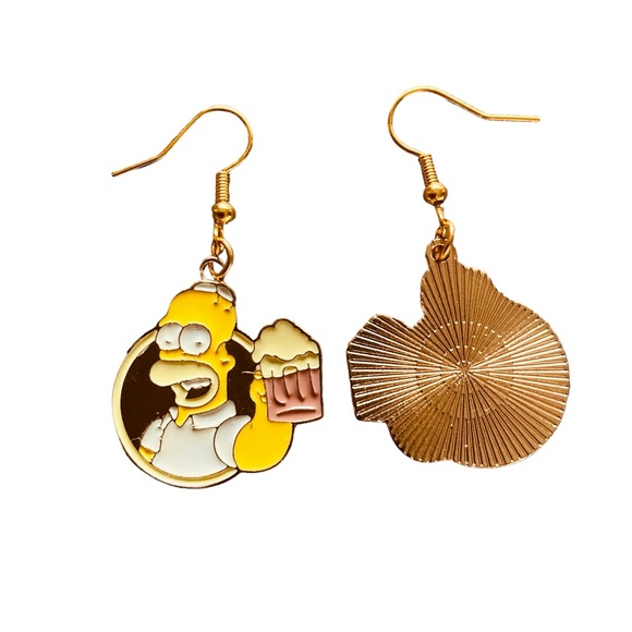 Gold Tone Homer Simpson Beer Mug Earrings - Picture 2 of 3